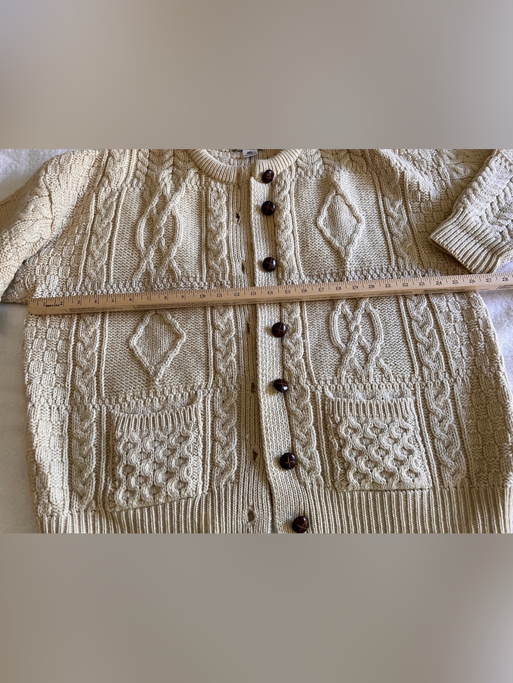 Classic Cream Cable Knit Button-Up Cardigan - Picture 4 of 10
